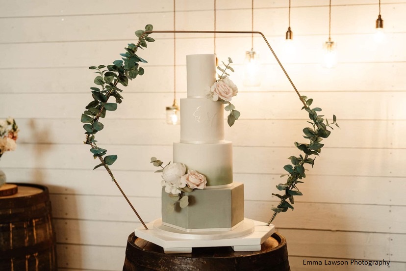 Luxury Hexagon wedding cake design sugar flowers Barra Castle Aberdeenshire Scotland
